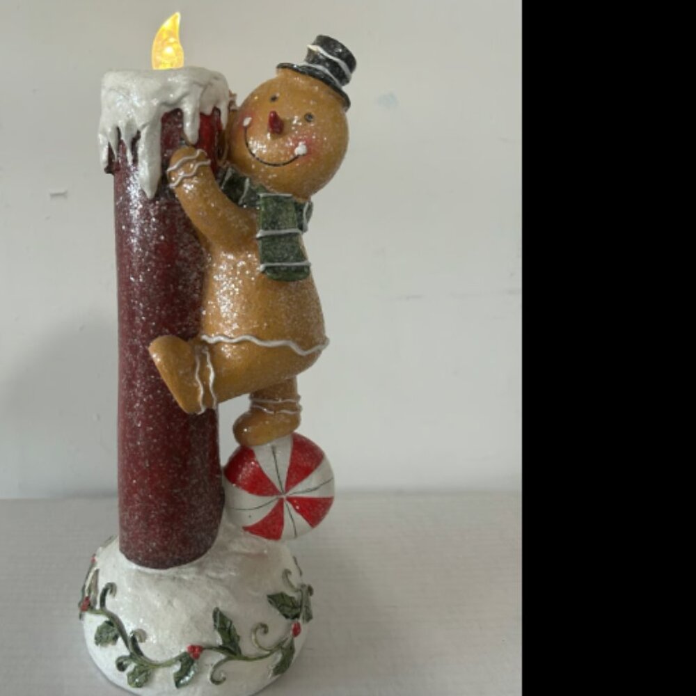12” Lighted Christmas Gingerbread Peppermint Candy Candle Valerie Parr Hill